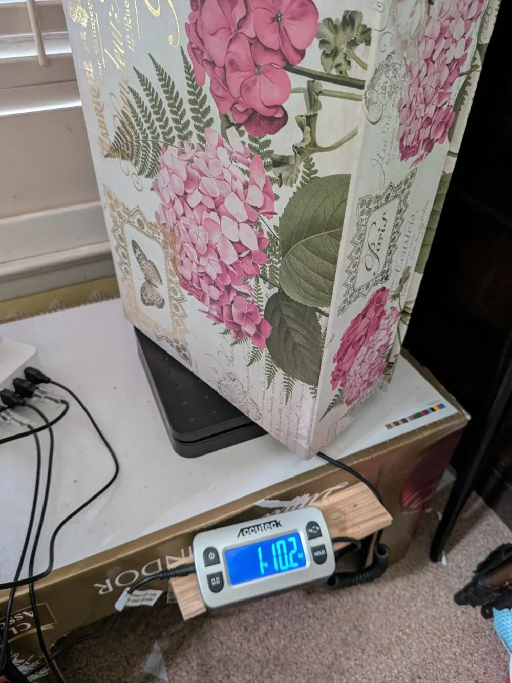 Paris Locksmith Storage Box Pink Hydrangea Gold Metallic Floral Art Large
